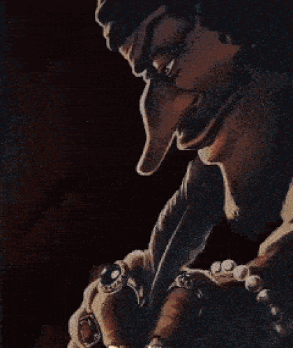 A Painting Of A Man Sitting At A Table With A Feather Pen GIF