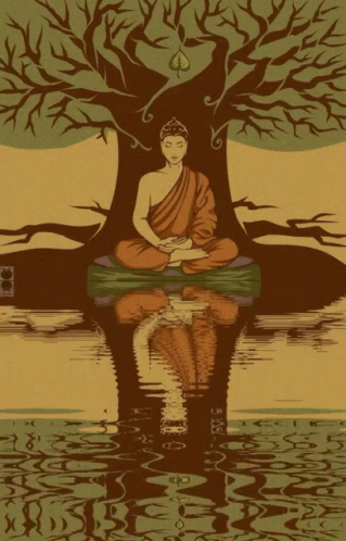 A Painting Of A Man Sitting Under A Tree GIF