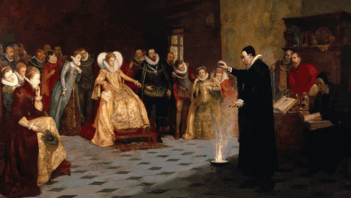 A Painting Of A Man Standing In Front Of A Woman GIF