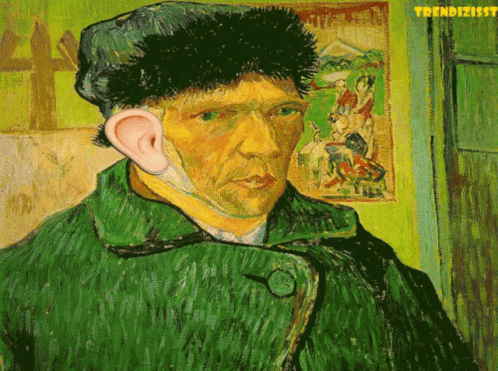 A Painting Of A Man Wearing A Green Coat And A Fur Hat With The Words Trendizisst On The Bottom GIF