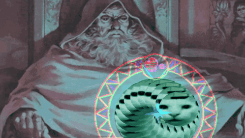 A Painting Of A Man With A Beard And A Circle Around His Head GIF