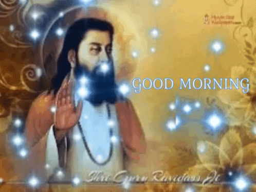 A Painting Of A Man With A Beard And The Words " Good Morning " GIF