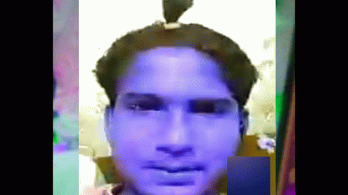 A Painting Of A Man With A Ponytail On His Head GIF