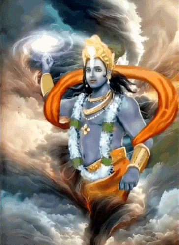 A Painting Of A Man With Blue Hair And A Crown On His Head GIF