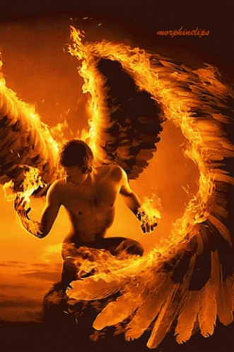 A Painting Of A Man With Flaming Wings Says Morphinelips GIF