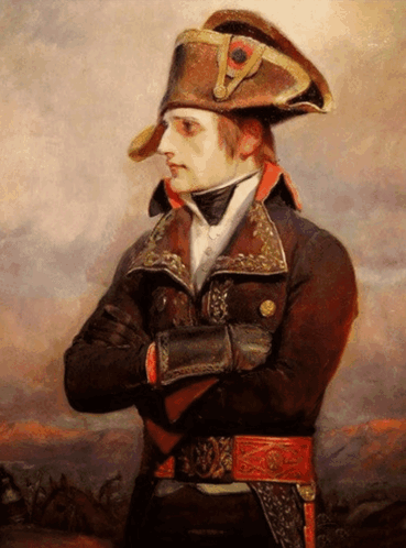 A Painting Of A Man With His Arms Crossed Wearing A Hat GIF