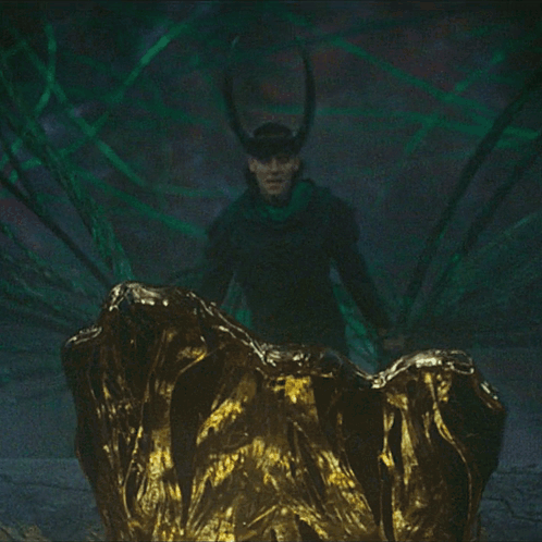 A Painting Of A Man With Horns And Wings In The Dark GIF