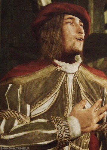 A Painting Of A Man With Long Hair And A Red Hat With The Words E-M-G-A.tumblr On The Bottom GIF