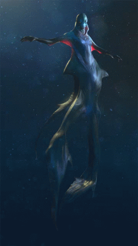 A Painting Of A Mermaid Floating In The Ocean GIF