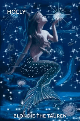 A Painting Of A Mermaid With Holly Blondie The Tauren Written Below It GIF