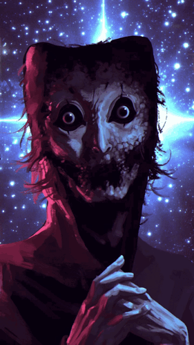 A Painting Of A Monster With A Starry Sky Behind Him GIF