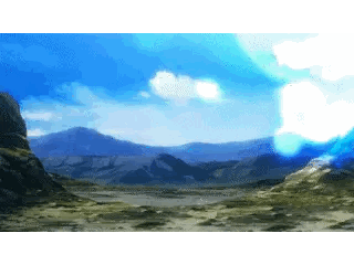 a painting of a mountain range with a blue sky and white clouds