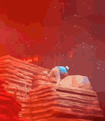 A Painting Of A Mountain With A Blue Background GIF