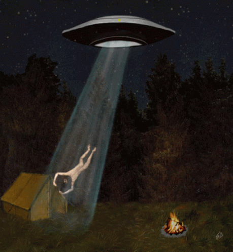 A Painting Of A Naked Man Being Abducted By An Alien GIF