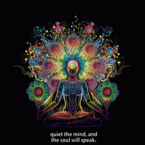 A Painting Of A Peacock With The Words Quiet The Mind And The Soul Will Speak Below It GIF