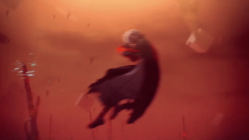 A Painting Of A Person Flying Through The Air With A Red Background GIF
