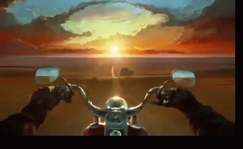 A Painting Of A Person Riding A Motorcycle With A Clock On The Handlebars GIF