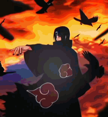 A Painting Of A Person With A Cloud On Their Back Surrounded By Birds GIF