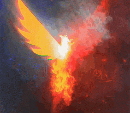 A Painting Of A Phoenix That Is Surrounded By Flames GIF