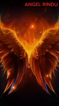 A Painting Of A Phoenix With The Words Angel Rindu Written On The Bottom GIF
