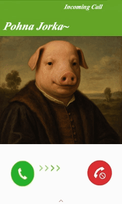 A Painting Of A Pig With An Incoming Call From Pohna Jorka GIF