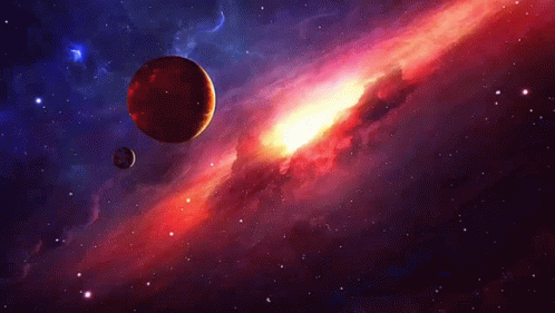 A Painting Of A Planet And A Galaxy In Space GIF