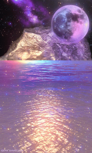 A Painting Of A Purple Moon Over A Body Of Water By Geya 'Shive.com GIF