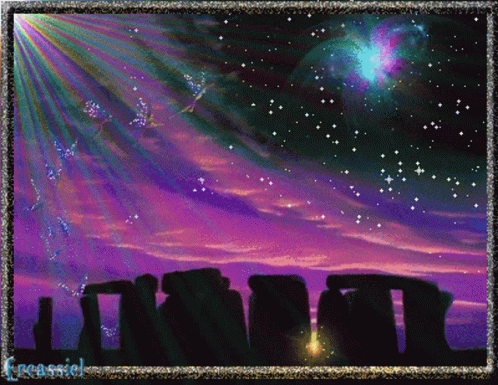 A Painting Of A Purple Sky With Stars And The Name Freeassiel GIF