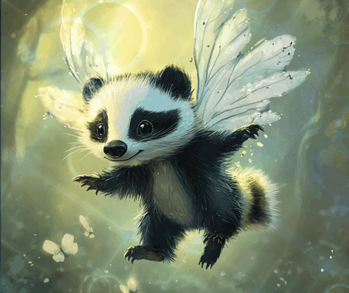 Painting Of Raccoon With White Wings GIF