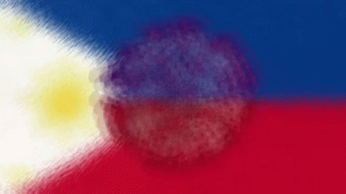 A Painting Of A Red White And Blue Flag With A Purple Circle In The Middle GIF