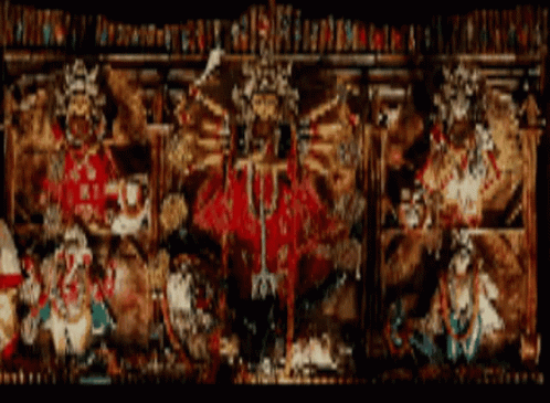 A Painting Of A Religious Scene With A Cross In The Middle Of It GIF