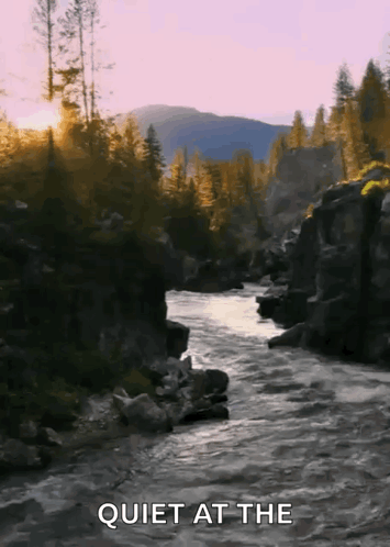 A Painting Of A River With The Words Quiet At The Top GIF