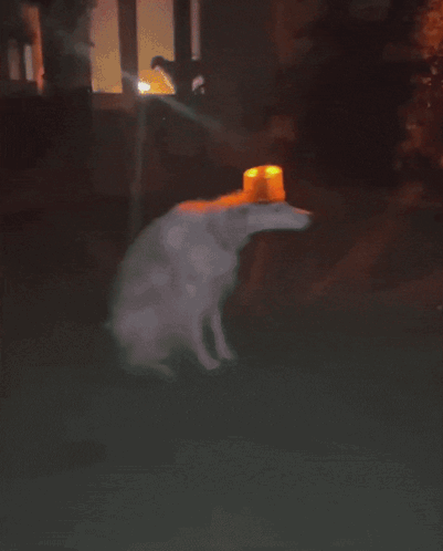 A Painting Of A Sheep With Its Mouth Open And A Red Light On Its Head GIF