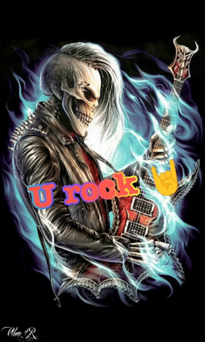 A Painting Of A Skeleton Holding A Guitar With The Word U Rock Written On It GIF
