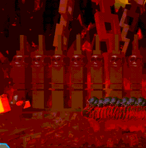 A Painting Of A Skeleton In A Cave With A Red Background GIF
