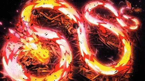 A Painting Of A Snake With Fire Coming Out Of It 'S Mouth . GIF