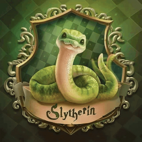 A Painting Of A Snake With The Name Slytherin On The Bottom GIF