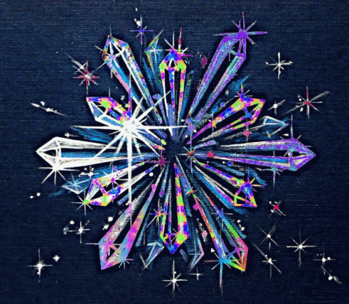 A Painting Of A Snowflake With A Blue Background GIF