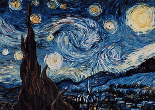 A Painting Of A Starry Night Sky With A Swirl Of Stars GIF
