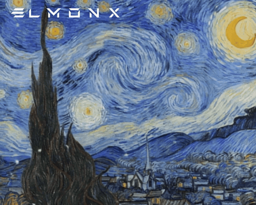 A Painting Of A Starry Night With Elmon X Written In White GIF