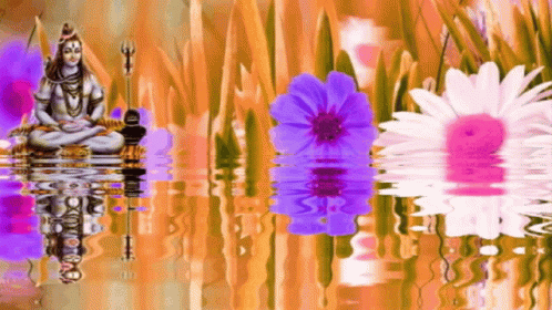 A Painting Of A Statue Of Shiva Sitting In A Lotus Position GIF