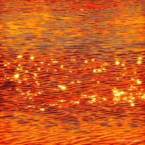 A Painting Of A Sunset Over A Body Of Water With The Website Wonderingworldmotion.com At The Bottom GIF