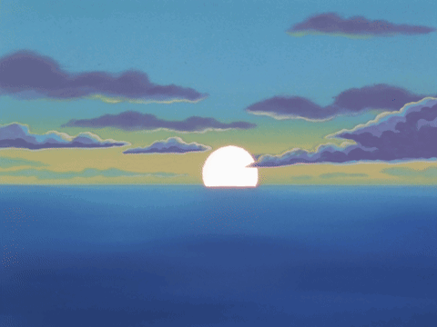 A Painting Of A Sunset Over The Ocean With Clouds GIF