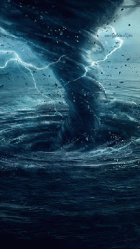A Painting Of A Tornado In The Ocean With The Website Www.thunderbird.com Visible GIF
