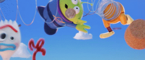a painting of a toy story character with a slinky toy in the background