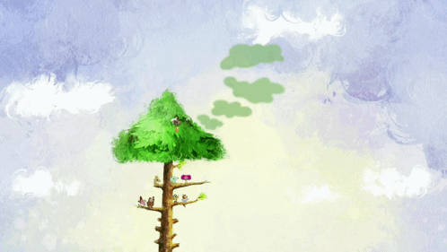 A Painting Of A Tree With The Words Help Stuck In Tree On It GIF