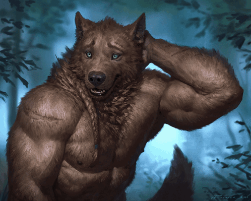 A Painting Of A Werewolf With The Year 2011 On The Bottom Left GIF