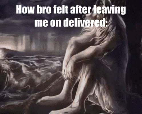 A Painting Of A Wolf With A Caption That Says How Bro Felt After Leaving Me On Delivered GIF
