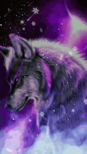 A Painting Of A Wolf With Purple Eyes GIF