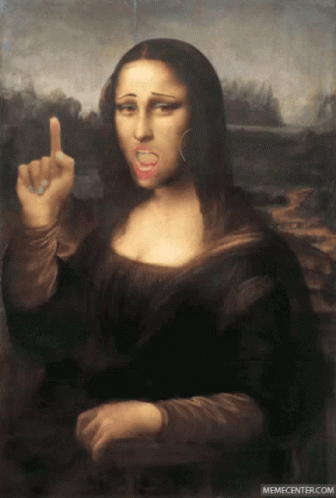 A Painting Of A Woman Giving The Middle Finger With Memecenter.com At The Bottom GIF